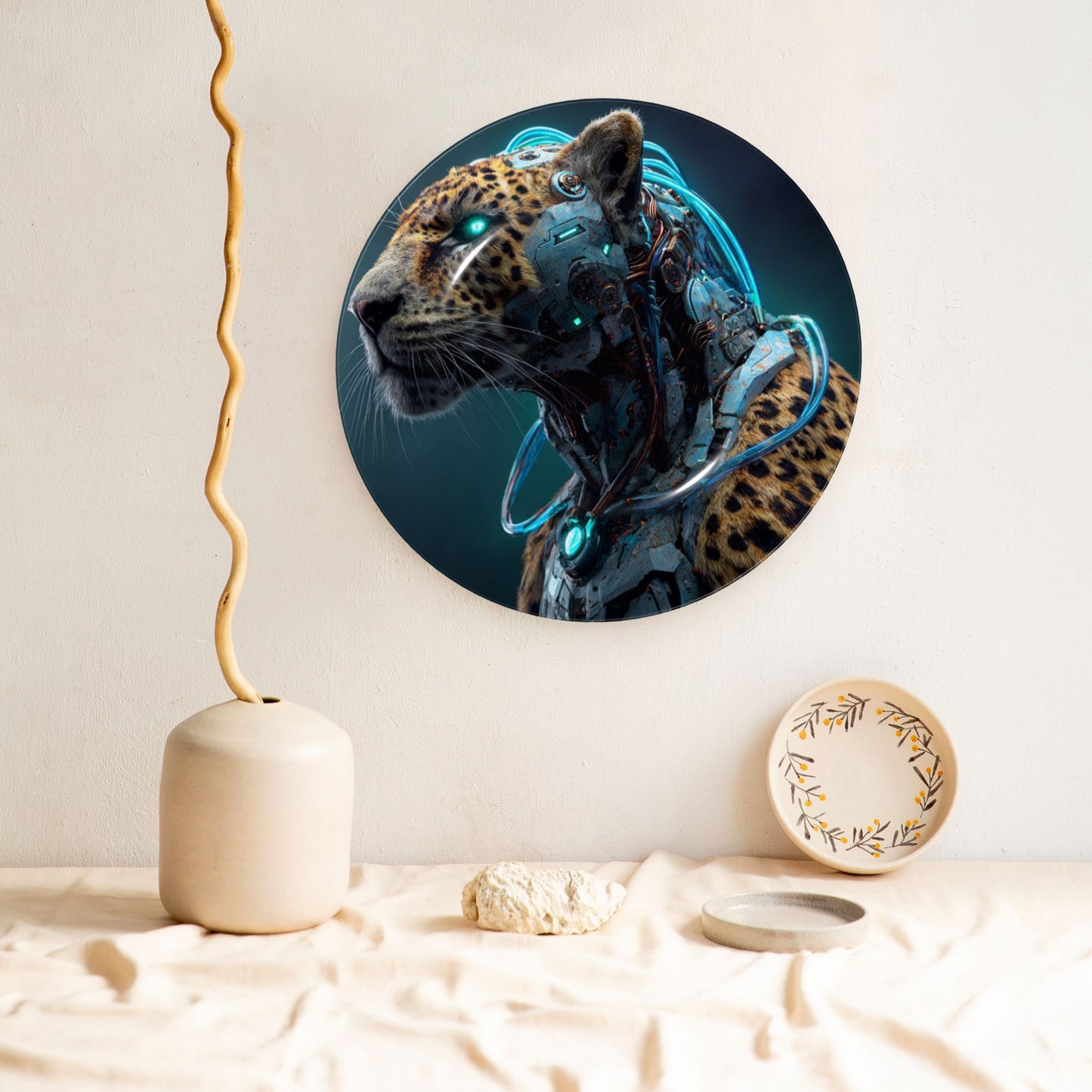 Cyberpunk Leopard · Futuristic Mecha-Inspired Decorative Plate
