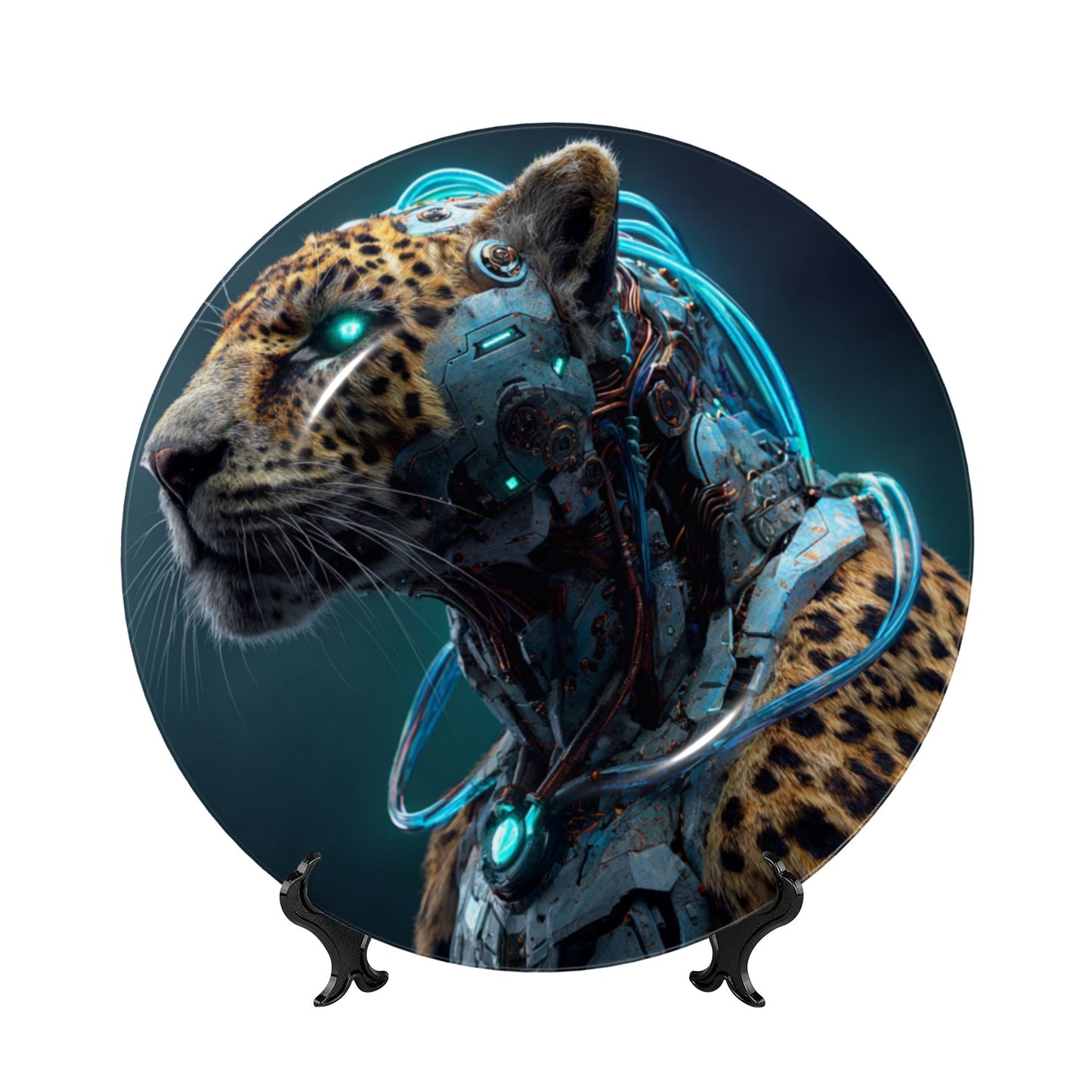 Cyberpunk Leopard · Futuristic Mecha-Inspired Decorative Plate