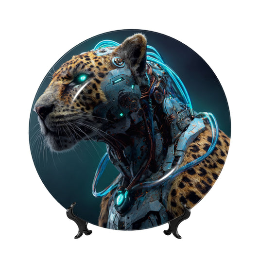 Cyberpunk Leopard · Futuristic Mecha-Inspired Decorative Plate
