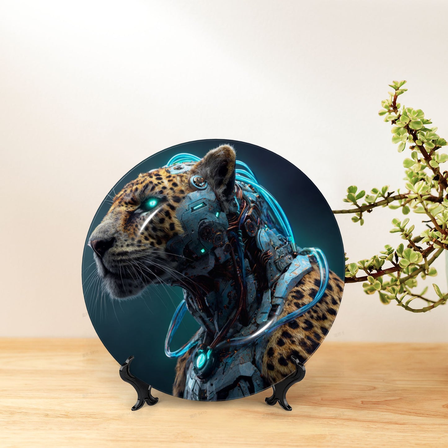 Cyberpunk Leopard · Futuristic Mecha-Inspired Decorative Plate