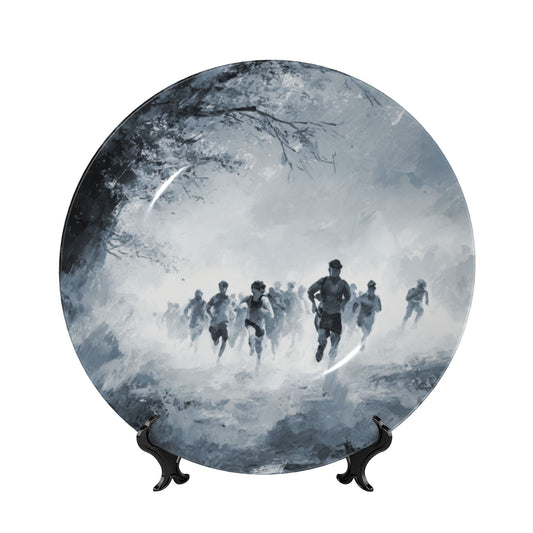 Running Through the Mist · Monochrome Sports-Inspired Decorative Plate