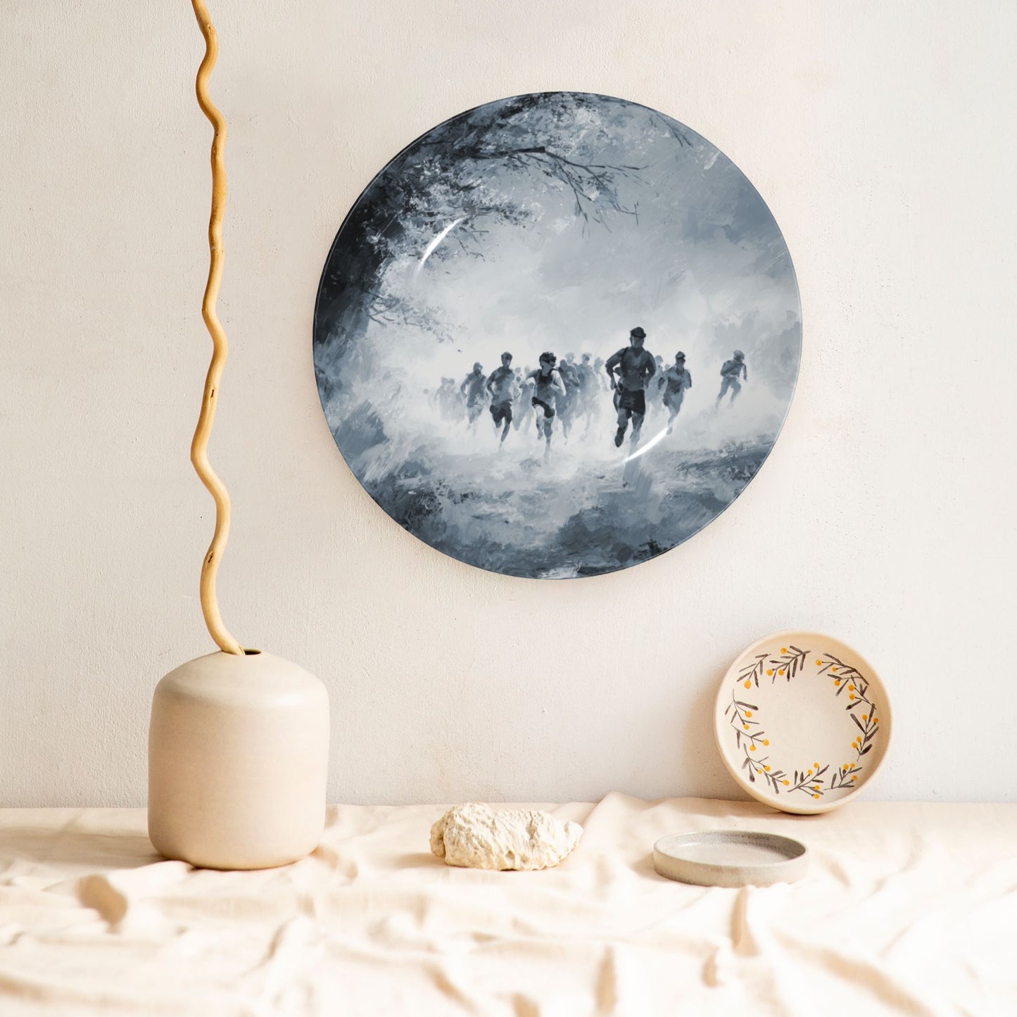Running Through the Mist · Monochrome Sports-Inspired Decorative Plate