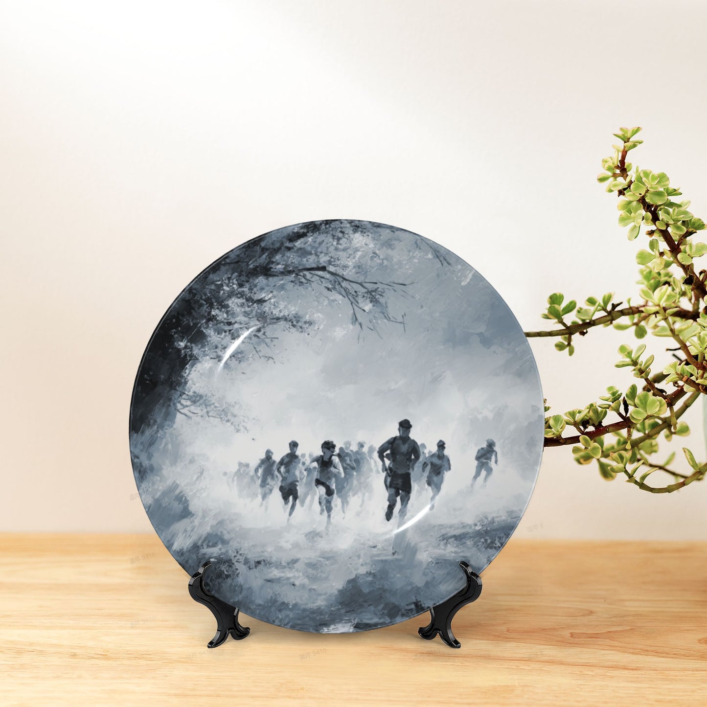 Running Through the Mist · Monochrome Sports-Inspired Decorative Plate