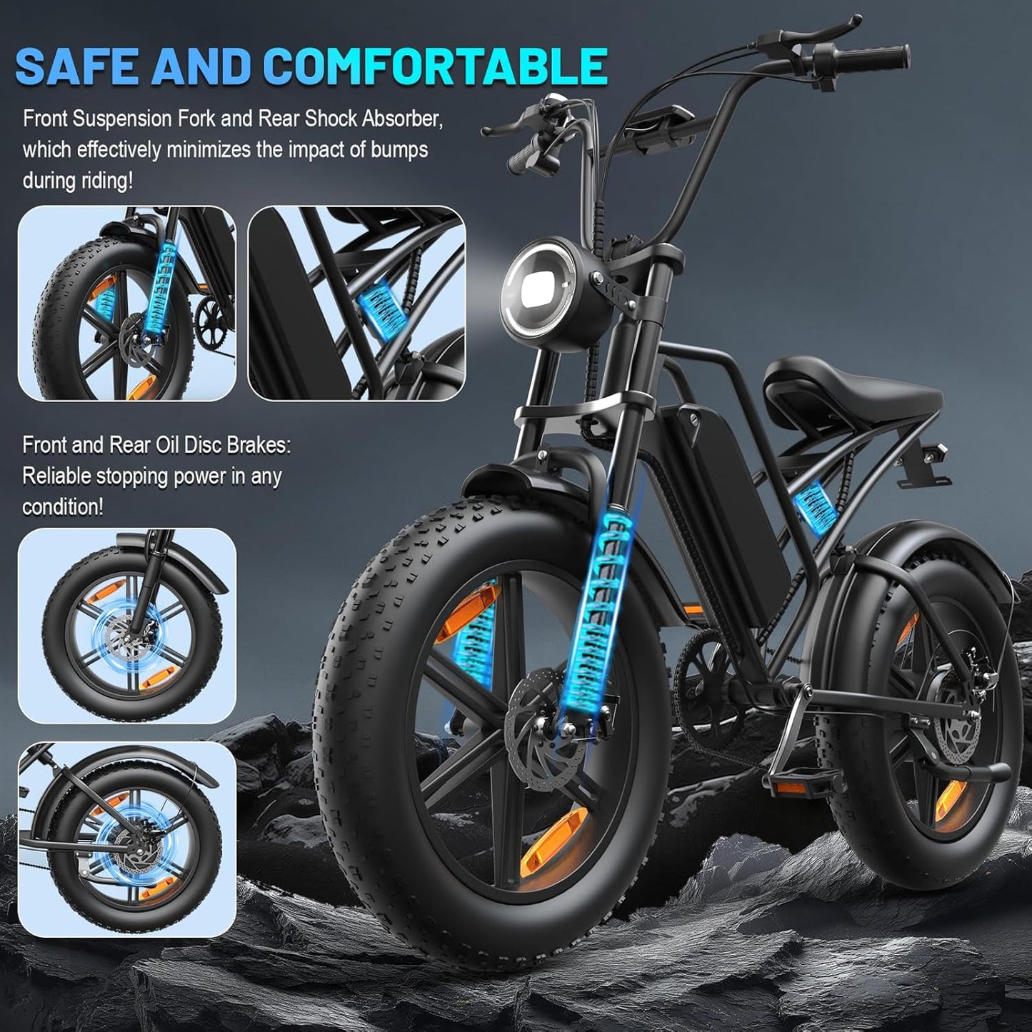 [Limited time offer 100 pieces for only 35] E500 adult electric bicycle 40 miles (about 1000 kilometers) PAS range, equipped with 48V removable battery, suitable for mountain, sand, road, beech pain, snow pain off-road cycling,
